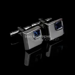 color: Silver Square Cuff Link with Blue Crystal