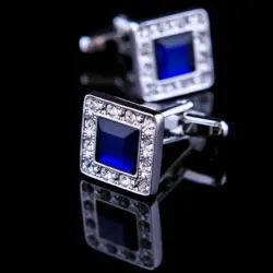 color: Silver cuff links for mens with diamonds and Blue crytal