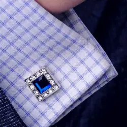 color: Silver cuff links for mens with diamonds and Blue crytal