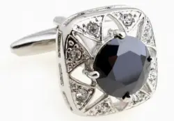 color: Rounded Rectangle Cuff links with Black Crystal
